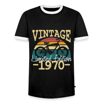 Vintage 1970 retro bicycle birthday gift - Men's Ringer Shirt - black/white - Front - AI Model Female 172 light (172cm) & AI Model Male 178 light (178cm)