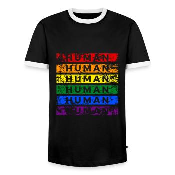 LGBT Human Mensch Regenbogen Geschenkidee - Männer Kontrast-T-Shirt - Schwarz/Weiß - Vorne - AI Model Female 172 light (172cm) & AI Model Male 178 light (178cm)