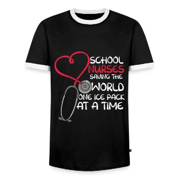 School Nurse Gift - Men's Ringer Shirt - black/white - Front - AI Model Female 172 light (172cm) & AI Model Male 178 light (178cm)