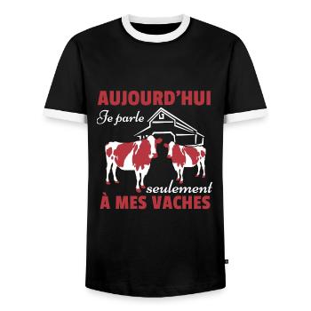 Vache Shirt • Mes vaches • Vache Cadeau - T-shirt contrasté Homme - noir/blanc - Devant - AI Model Female 172 light (172cm) & AI Model Male 178 light (178cm)