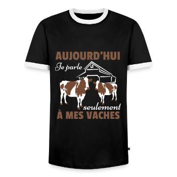Vache Shirt • Mes vaches • Vache Cadeau - T-shirt contrasté Homme - noir/blanc - Devant - AI Model Female 172 light (172cm) & AI Model Male 178 light (178cm)