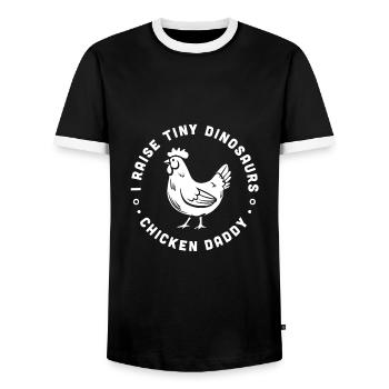 Chicken daddy I raise tiny dinosaurs - Men's Ringer Shirt - black/white - Front - AI Model Female 172 light (172cm) & AI Model Male 178 light (178cm)