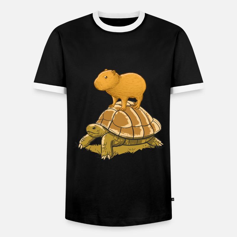 Capybara on turtle - Men's Ringer Shirt - black/white