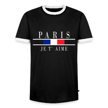 Paris France T-shirt souvenir du drapeau français - T-shirt contrasté Homme - noir/blanc - Devant - AI Model Female 172 light (172cm) & AI Model Male 178 light (178cm)