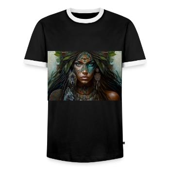 Neo Indianerin Voodoo Geschenk - Männer Kontrast-T-Shirt - Schwarz/Weiß - Vorne - AI Model Female 172 light (172cm) & AI Model Male 178 light (178cm)