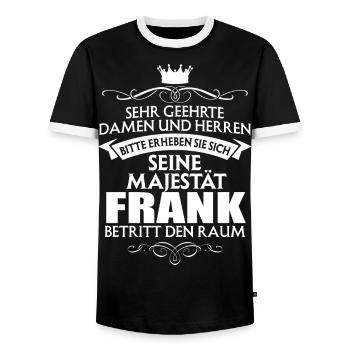 FRANK - Majestät - Männer Kontrast-T-Shirt - Schwarz/Weiß - Vorne - AI Model Female 172 light (172cm) & AI Model Male 178 light (178cm)