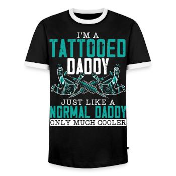 I'm A Tattooed Daddy Fatherhood Best Dad Ever - Men's Ringer Shirt - black/white - Front - AI Model Female 172 light (172cm) & AI Model Male 178 light (178cm)