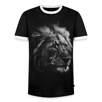 Tête de lion lion aux yeux turquoise - T-shirt contrasté Homme - noir/blanc - Devant - AI Model Female 172 light (172cm) & AI Model Male 178 light (178cm)