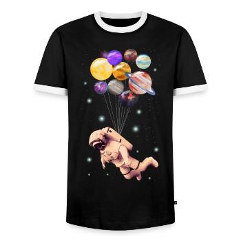 Planetary Astronauts - Men's Ringer Shirt - black/white - Front - AI Model Female 172 light (172cm) & AI Model Male 178 light (178cm)