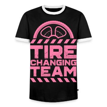 Reifenwechsel Mannschaft Wechseln Reifen Auto - Männer Kontrast-T-Shirt - Schwarz/Weiß - Vorne - AI Model Female 172 light (172cm) & AI Model Male 178 light (178cm)
