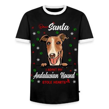 Andalusischer Laufhund Hund Weihnachten Hunderasse - Männer Kontrast-T-Shirt - Schwarz/Weiß - Vorne - AI Model Female 172 light (172cm) & AI Model Male 178 light (178cm)