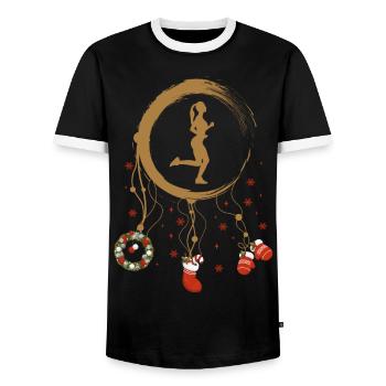 Joggen Weihnachten Weihnachtstraumfänger - Männer Kontrast-T-Shirt - Schwarz/Weiß - Vorne - AI Model Female 172 light (172cm) & AI Model Male 178 light (178cm)