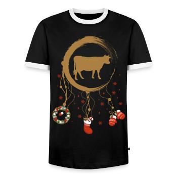 Kuh Weihnachten Weihnachtstraumfänger - Männer Kontrast-T-Shirt - Schwarz/Weiß - Vorne - AI Model Female 172 light (172cm) & AI Model Male 178 light (178cm)