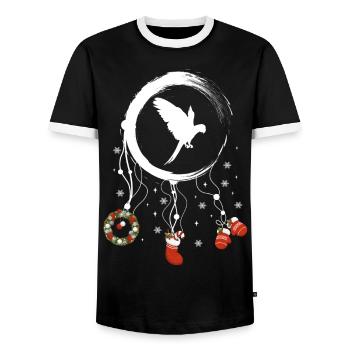 Papagei Weihnachten Weihnachtstraumfänger - Männer Kontrast-T-Shirt - Schwarz/Weiß - Vorne - AI Model Female 172 light (172cm) & AI Model Male 178 light (178cm)