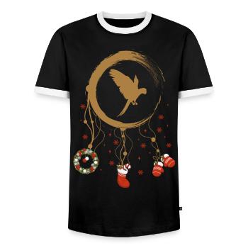 Papagei Weihnachten Weihnachtstraumfänger - Männer Kontrast-T-Shirt - Schwarz/Weiß - Vorne - AI Model Female 172 light (172cm) & AI Model Male 178 light (178cm)