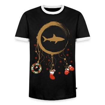 Weißer Hai Weihnachten Weihnachtstraumfänger - Männer Kontrast-T-Shirt - Schwarz/Weiß - Vorne - AI Model Female 172 light (172cm) & AI Model Male 178 light (178cm)