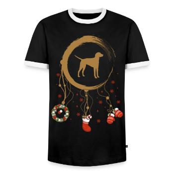 Amerikanischer Foxhound Weihnachten Weihnachtstrau - Männer Kontrast-T-Shirt - Schwarz/Weiß - Vorne - AI Model Female 172 light (172cm) & AI Model Male 178 light (178cm)