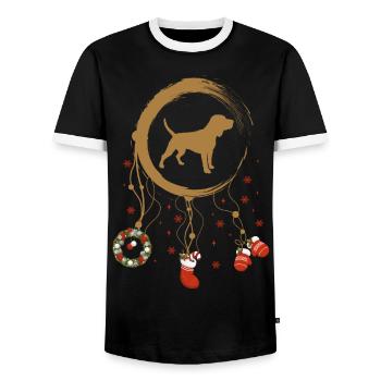 Beagle Weihnachten Weihnachtstraumfänger - Männer Kontrast-T-Shirt - Schwarz/Weiß - Vorne - AI Model Female 172 light (172cm) & AI Model Male 178 light (178cm)