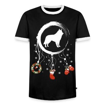 Belgischer Schäferhund Weihnachten Weihnachtstraum - Männer Kontrast-T-Shirt - Schwarz/Weiß - Vorne - AI Model Female 172 light (172cm) & AI Model Male 178 light (178cm)
