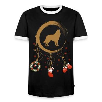 Belgischer Schäferhund Weihnachten Weihnachtstraum - Männer Kontrast-T-Shirt - Schwarz/Weiß - Vorne - AI Model Female 172 light (172cm) & AI Model Male 178 light (178cm)