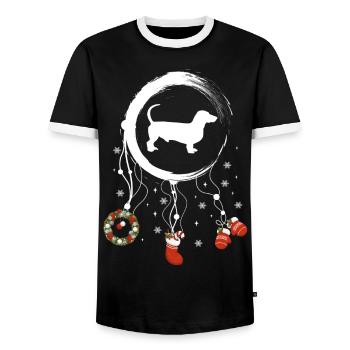 Dackel Weihnachten Weihnachtstraumfänger - Männer Kontrast-T-Shirt - Schwarz/Weiß - Vorne - AI Model Female 172 light (172cm) & AI Model Male 178 light (178cm)
