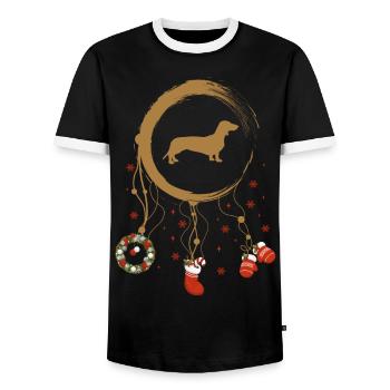 Dackel Weihnachten Weihnachtstraumfänger - Männer Kontrast-T-Shirt - Schwarz/Weiß - Vorne - AI Model Female 172 light (172cm) & AI Model Male 178 light (178cm)