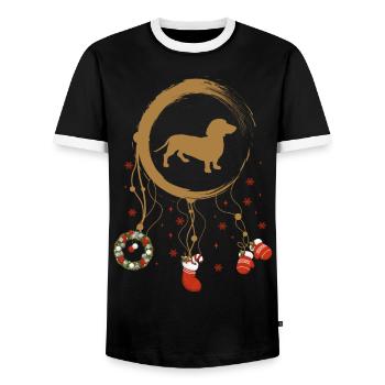 Dackel Weihnachten Weihnachtstraumfänger - Männer Kontrast-T-Shirt - Schwarz/Weiß - Vorne - AI Model Female 172 light (172cm) & AI Model Male 178 light (178cm)
