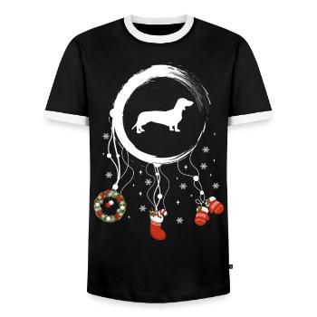 Dackel Weihnachten Weihnachtstraumfänger - Männer Kontrast-T-Shirt - Schwarz/Weiß - Vorne - AI Model Female 172 light (172cm) & AI Model Male 178 light (178cm)