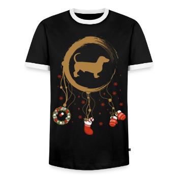 Dackel Weihnachten Weihnachtstraumfänger - Männer Kontrast-T-Shirt - Schwarz/Weiß - Vorne - AI Model Female 172 light (172cm) & AI Model Male 178 light (178cm)