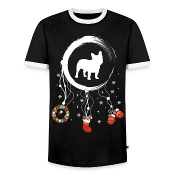 Französische Bulldogge Weihnachten Weihnachtstraum - Männer Kontrast-T-Shirt - Schwarz/Weiß - Vorne - AI Model Female 172 light (172cm) & AI Model Male 178 light (178cm)