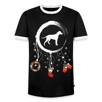 Finnischer Laufhund Weihnachten Weihnachtstraumfän - Männer Kontrast-T-Shirt - Schwarz/Weiß - Vorne - AI Model Female 172 light (172cm) & AI Model Male 178 light (178cm)