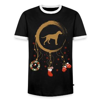 Finnischer Laufhund Weihnachten Weihnachtstraumfän - Männer Kontrast-T-Shirt - Schwarz/Weiß - Vorne - AI Model Female 172 light (172cm) & AI Model Male 178 light (178cm)