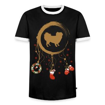 Japanese Spaniel Weihnachten Weihnachtstraumfänger - Männer Kontrast-T-Shirt - Schwarz/Weiß - Vorne - AI Model Female 172 light (172cm) & AI Model Male 178 light (178cm)
