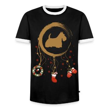 Scottish Terrier Weihnachten Weihnachtstraumfänger - Männer Kontrast-T-Shirt - Schwarz/Weiß - Vorne - AI Model Female 172 light (172cm) & AI Model Male 178 light (178cm)