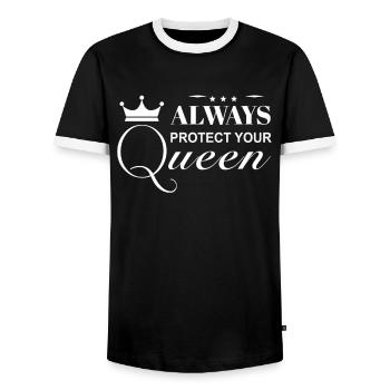 Always protect your queen - Men's Ringer Shirt - black/white - Front - AI Model Female 172 light (172cm) & AI Model Male 178 light (178cm)