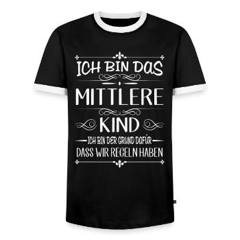 Ich bin das mittlere Kind der Grund für Regeln - Männer Kontrast-T-Shirt - Schwarz/Weiß - Vorne - AI Model Female 172 light (172cm) & AI Model Male 178 light (178cm)