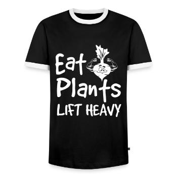 Eat Plants Lift Heavy - fun gym muscle gift - Men's Ringer Shirt - black/white - Front - AI Model Female 172 light (172cm) & AI Model Male 178 light (178cm)