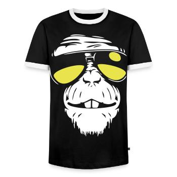 Cool Monkey - Coole Affe - Men's Ringer Shirt - black/white - Front - AI Model Female 172 light (172cm) & AI Model Male 178 light (178cm)