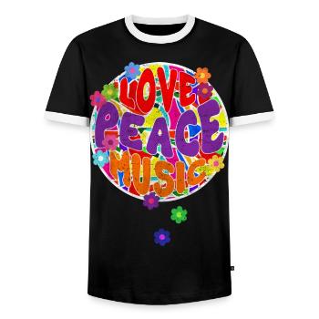 Flower Power Hippie LOVE PEACE MUSIC 2 - T-shirt contrasté Homme - noir/blanc - Devant - AI Model Female 172 light (172cm) & AI Model Male 178 light (178cm)