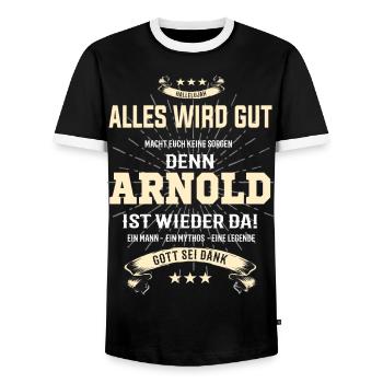 Alles wird gut denn Arnold ist da! Cooles T-Shirt - Männer Kontrast-T-Shirt - Schwarz/Weiß - Vorne - AI Model Female 172 light (172cm) & AI Model Male 178 light (178cm)