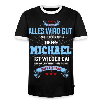 Alles wird gut denn Michael ist da! Cooles T-Shirt - Männer Kontrast-T-Shirt - Schwarz/Weiß - Vorne - AI Model Female 172 light (172cm) & AI Model Male 178 light (178cm)