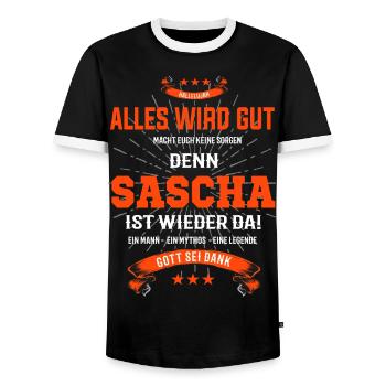 Alles wir gut Sascha ist wieder da T-Shirt - Männer Kontrast-T-Shirt - Schwarz/Weiß - Vorne - AI Model Female 172 light (172cm) & AI Model Male 178 light (178cm)