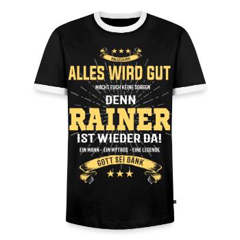 Rainer, everything will be fine T-Shirt - Men's Ringer Shirt - black/white - Front - AI Model Female 172 light (172cm) & AI Model Male 178 light (178cm)