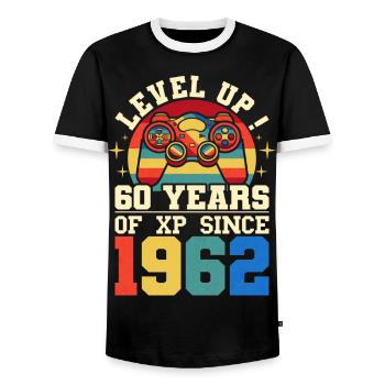 Niveau 60 1962 Anniversaire Gamer 60 ans - T-shirt contrasté Homme - noir/blanc - Devant - AI Model Female 172 light (172cm) & AI Model Male 178 light (178cm)