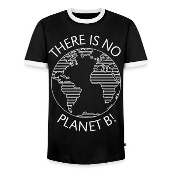 There Is No Planet B! / Earth (Climate Change / W) - Men's Ringer Shirt - black/white - Front - AI Model Female 172 light (172cm) & AI Model Male 178 light (178cm)