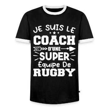 Je suis le coach d'une super équipe de rugby - T-shirt contrasté Homme - noir/blanc - Devant - AI Model Female 172 light (172cm) & AI Model Male 178 light (178cm)