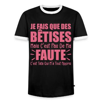 Je Fais Que Des Bêtises C'est Tata Qui M'a Appris - T-shirt contrasté Homme - noir/blanc - Devant - AI Model Female 172 light (172cm) & AI Model Male 178 light (178cm)