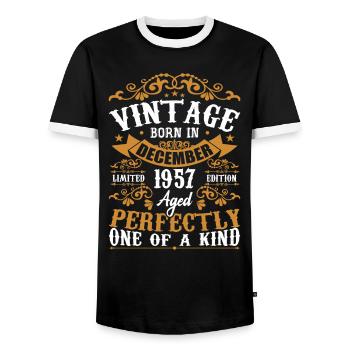 Décembre 1957 Cadeau Anniversaire Décembre 1957 - T-shirt contrasté Homme - noir/blanc - Devant - AI Model Female 172 light (172cm) & AI Model Male 178 light (178cm)