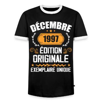 Anniversaire Cadeau Millésime Décembre 1997 - 199 - T-shirt contrasté Homme - noir/blanc - Devant - AI Model Female 172 light (172cm) & AI Model Male 178 light (178cm)