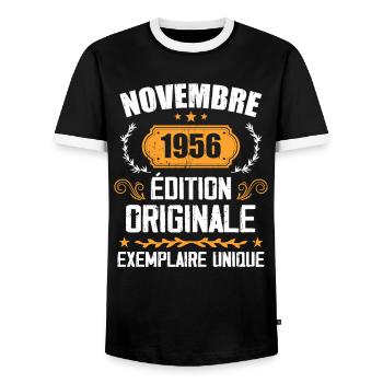 Cadeau D'anniversaire En Novembre 1956 - 1956 - T-shirt contrasté Homme - noir/blanc - Devant - AI Model Female 172 light (172cm) & AI Model Male 178 light (178cm)